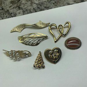 Lot Of 7 Vintage - Modern Gold Tone Mix - Costume Brooch Pins 1 Avon 1 Trifari